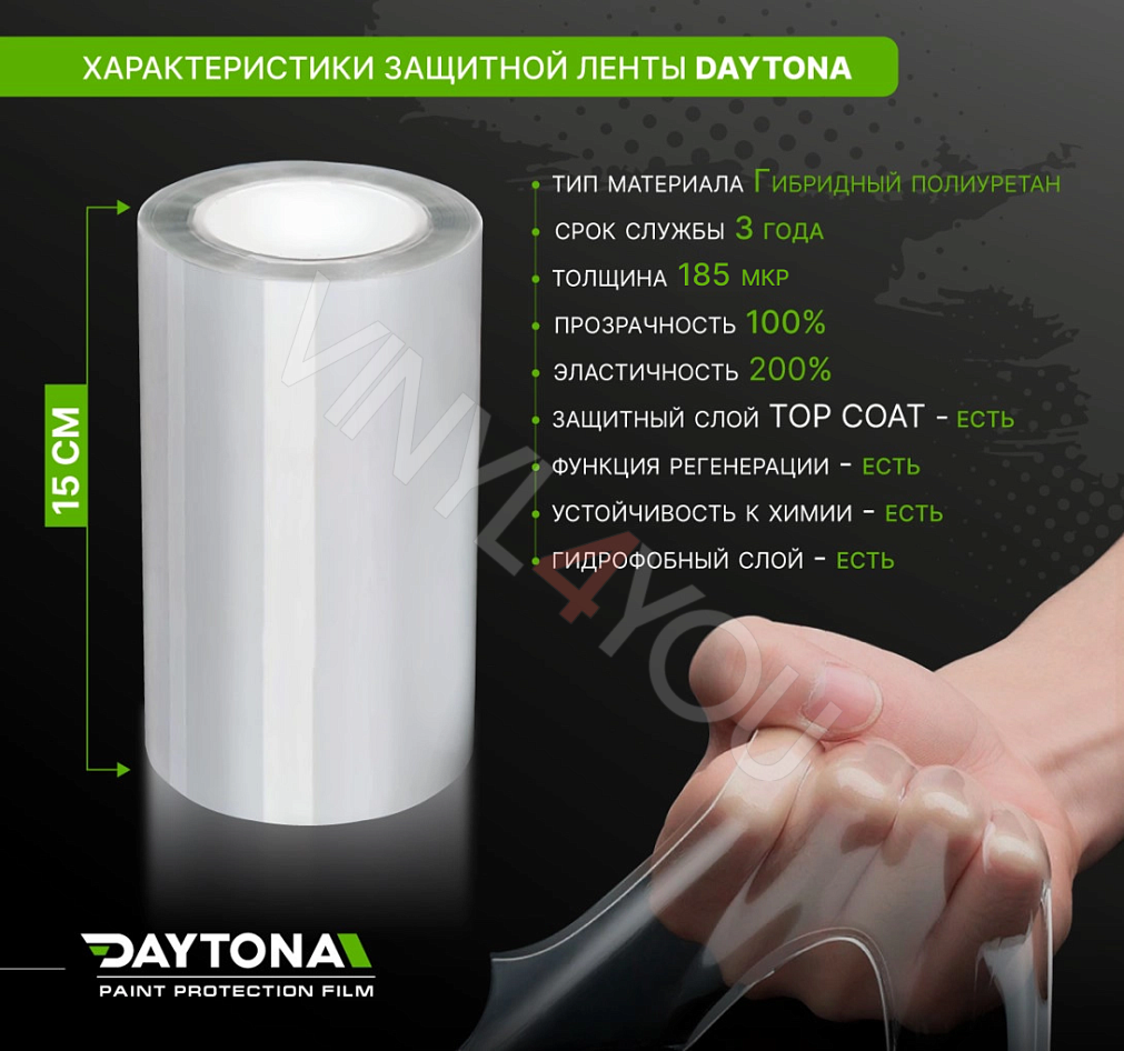 Защитная лента гибридный полиуретан DAYTONA PPF H300 ширина 15см (длина 15 м)