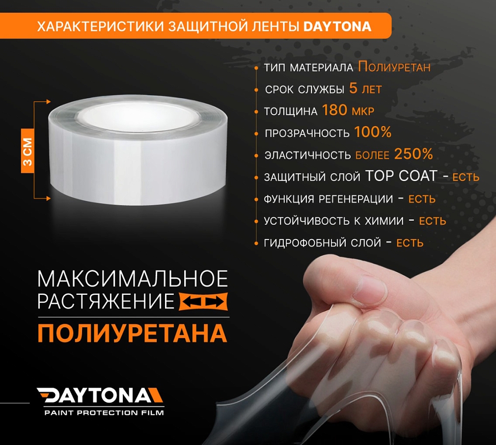 Полиуретановая защитная лента DAYTONA PPF S300 ширина 3см