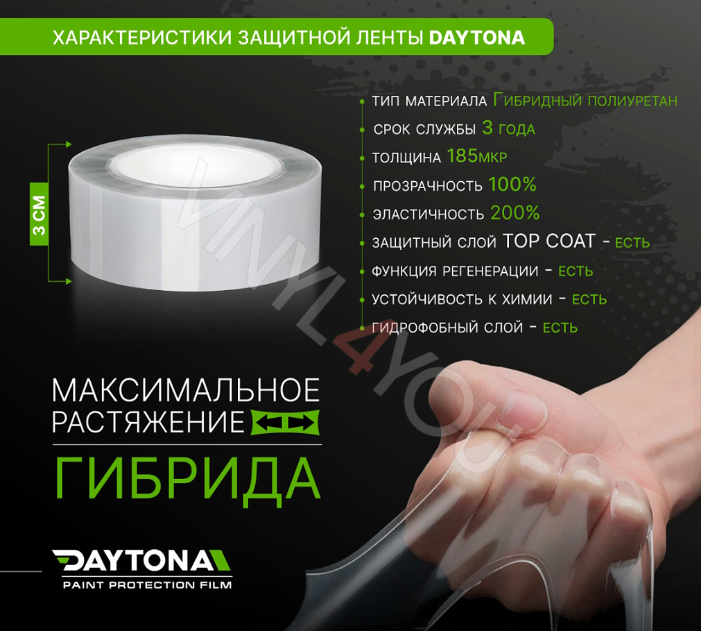 Защитная лента гибридный полиуретан DAYTONA PPF H300 ширина 3см (длина 5 м)